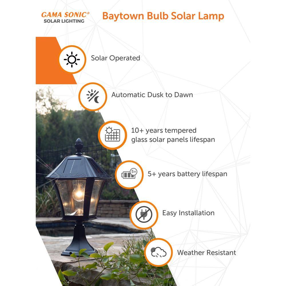 Baytown Black Cast Aluminum Solar Lamp Post with Dusk-to-Dawn Sensor