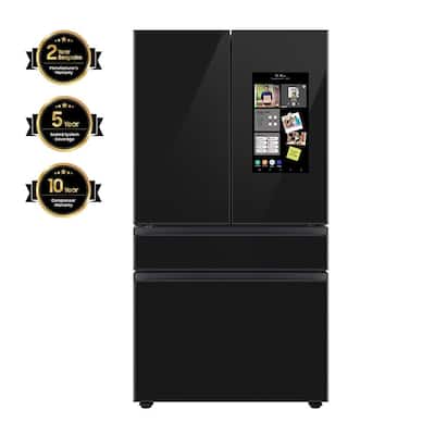 Bespoke 29 cu ft Customizable 4-Door French Door Smart Refrigerator with Charcoal Glass Family Hub Panel, Standard Depth