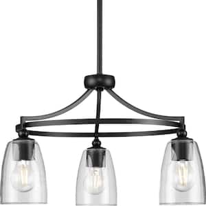 Parkhurst 21 in. 3-Light Matte Black New Traditional Chandelier with Clear Glass Shades for Dining Room