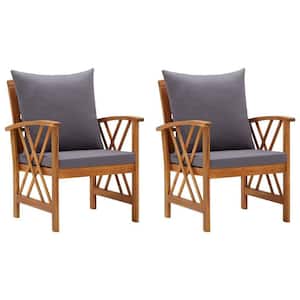 Brown Outdoor Lounge Chairs with Cushions Solid Acacia Wood (2-Pack)