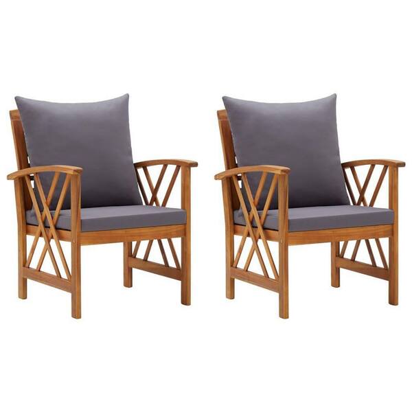 Cisvio Brown Outdoor Lounge Chairs with Cushions Solid Acacia Wood (2