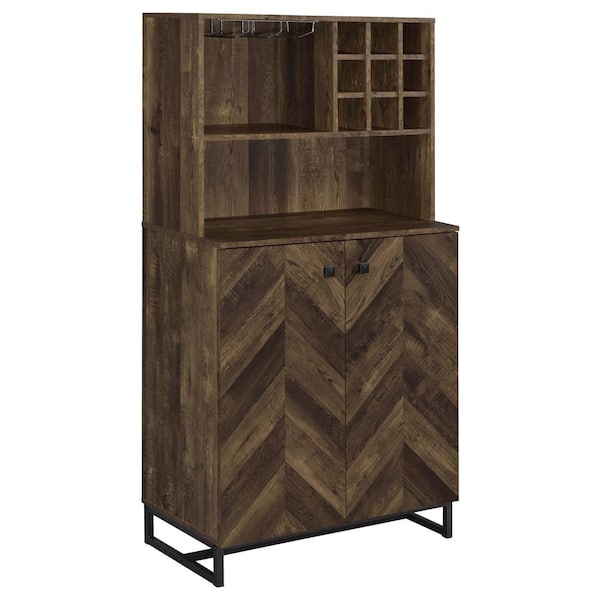 Mendoza Rustic Oak Herringbone and Gunmetal 2-Door Wine Cabinet