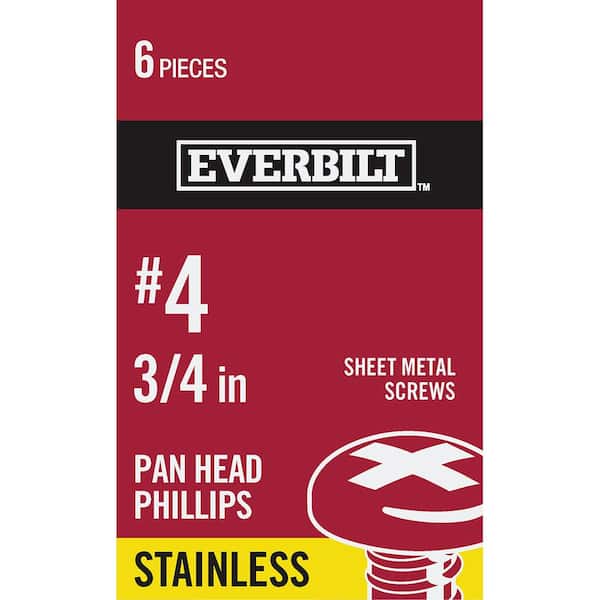 Everbilt #4 x 3/4 in. Phillips Pan Head Stainless Steel Sheet Metal Screw (6-Pack)