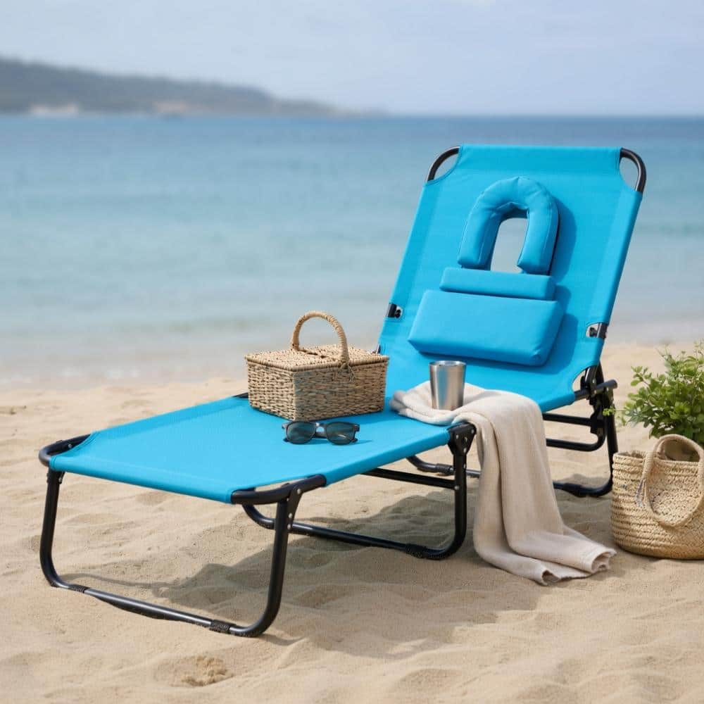 Set of 2 Folding Face Down Tanning Chair with Face Hole 3 Removable Pillows-Navy price history on PriceWatchPro
