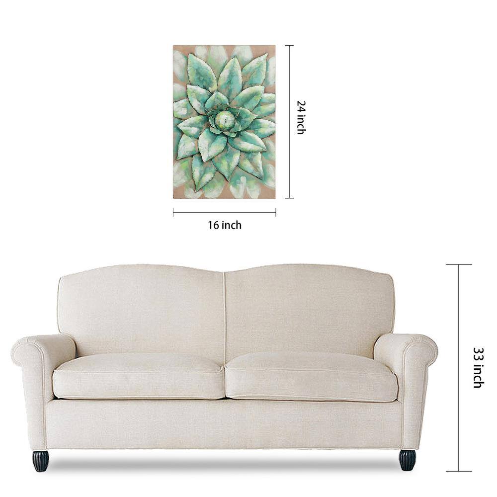 Hand Painted Green Iron Succulent Wall Art, 24" x 16"
