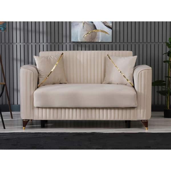 Onyx Collection Convertible 61 in. Beige Microfiber 2-Seat Loveseat with Storage