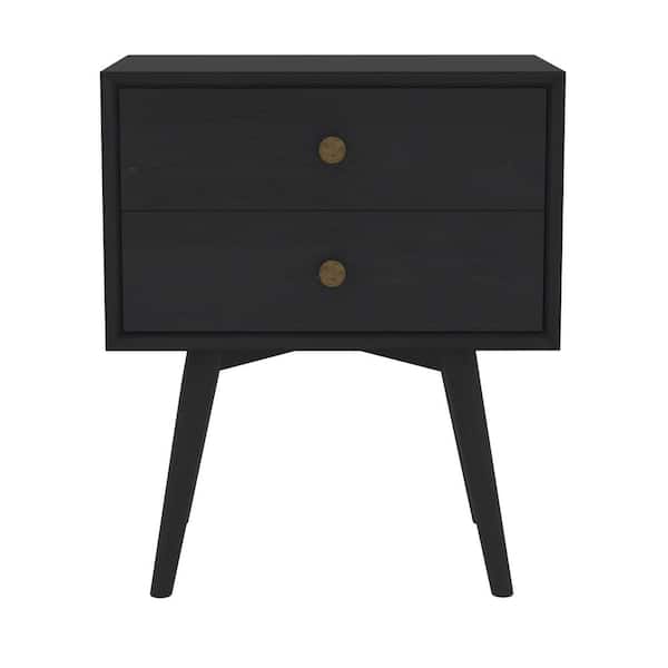 Walker Edison Furniture Company 20 in. W 2Drawer Black Solid Wood Mid