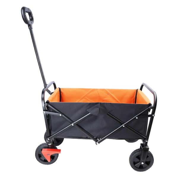 OLUMAT 4 cu. ft. Metal Garden Cart, Black and Orange
