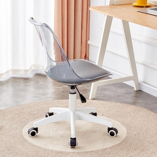 Magic Home Modern 360° Rotating Armless Polyster Engineering Task Computer Office Chair with Transparent Back in Gray