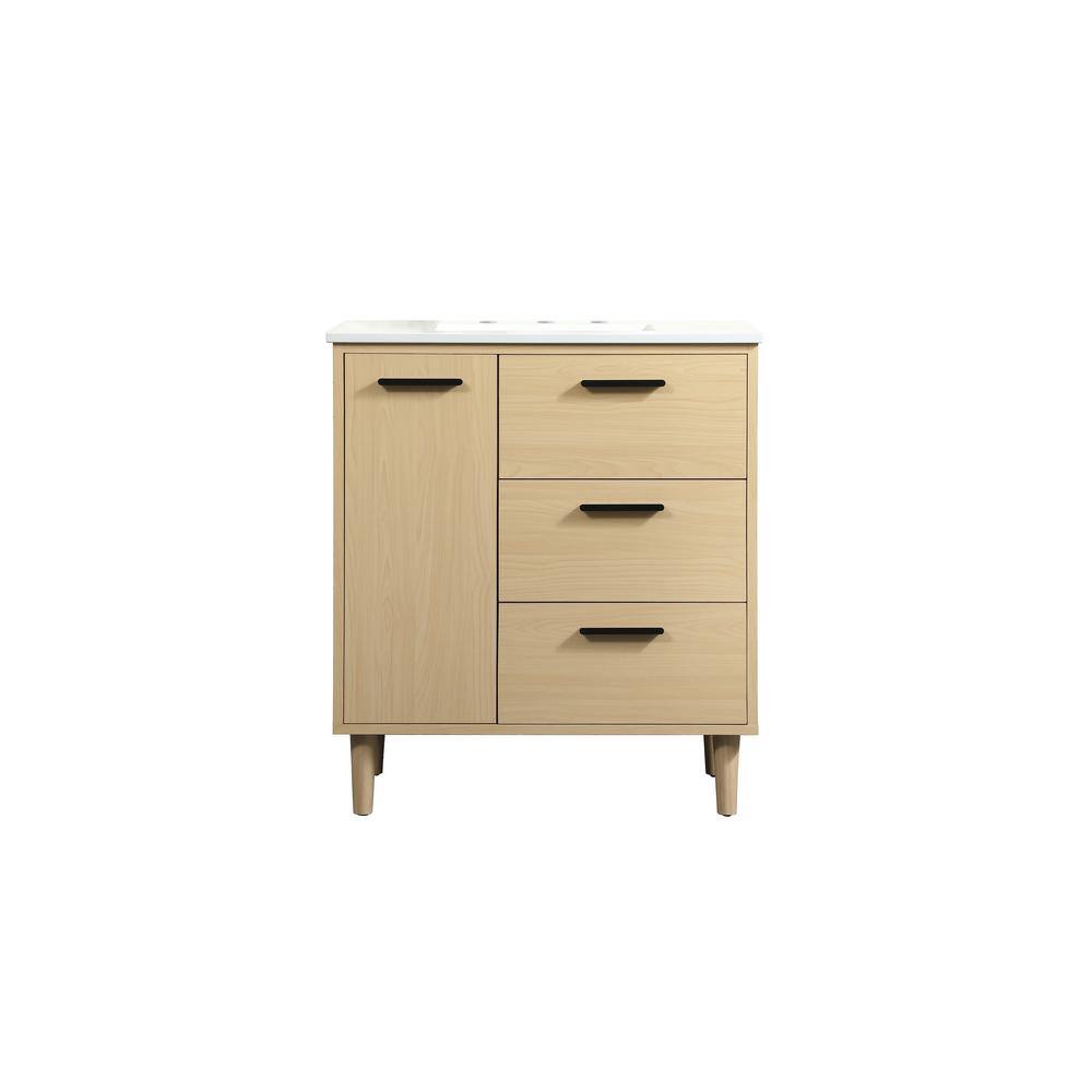 Timeless Home 30 in. W Single Bath Vanity in Maple with Engineered Stone Va