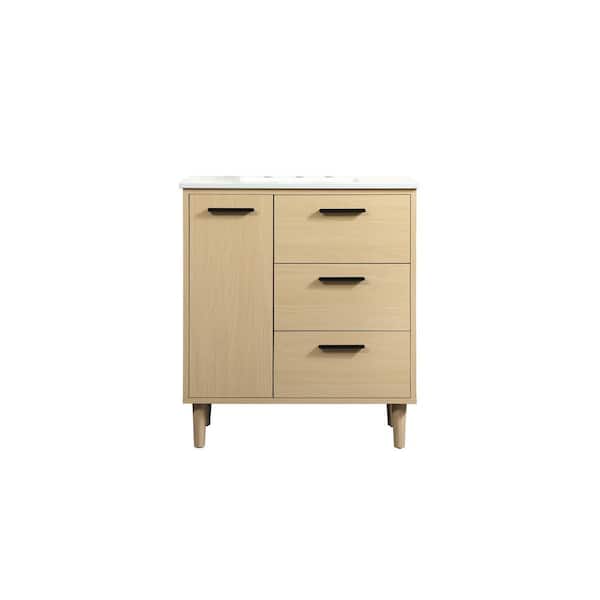 Unbranded Timeless Home 30 in. W Single Bath Vanity in Maple with Engineered Stone Vanity Top in Ivory with White Basin