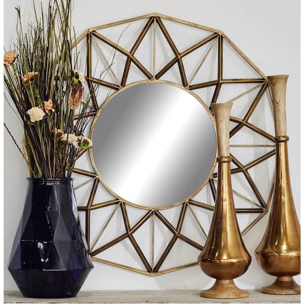 Litton Lane 32 in. x 32 in. Starburst Round Framed Gold Wall Mirror