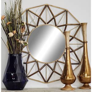 32 in. x 32 in. Starburst Round Framed Gold Wall Mirror