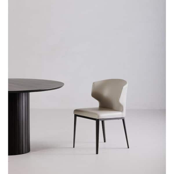 NADAAL STUDIOS Lyra Beige Vegan Leather Dining Chair with Steel Frame - (Set of 2)