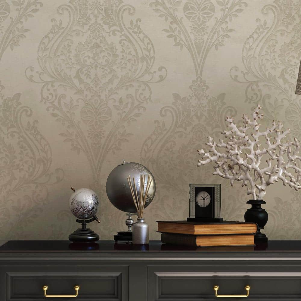 Champagne Damask Non-Pasted Repositionable Wallpaper Roll