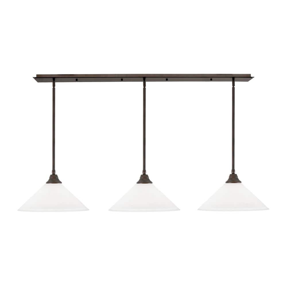 Livingston 100-Watt 3-Light Bronze Chandelier with 16 in. White Muslin Glas