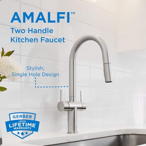 Amalfi Stainless Steel 17.25 in. 2-Handle Pull Down Sprayer Kitchen Faucet with 360° Swivel