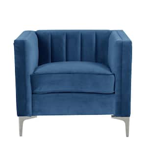 32 in. W Blue Mid-Century Channel Tufted Velvet Accent Sofa Chair
