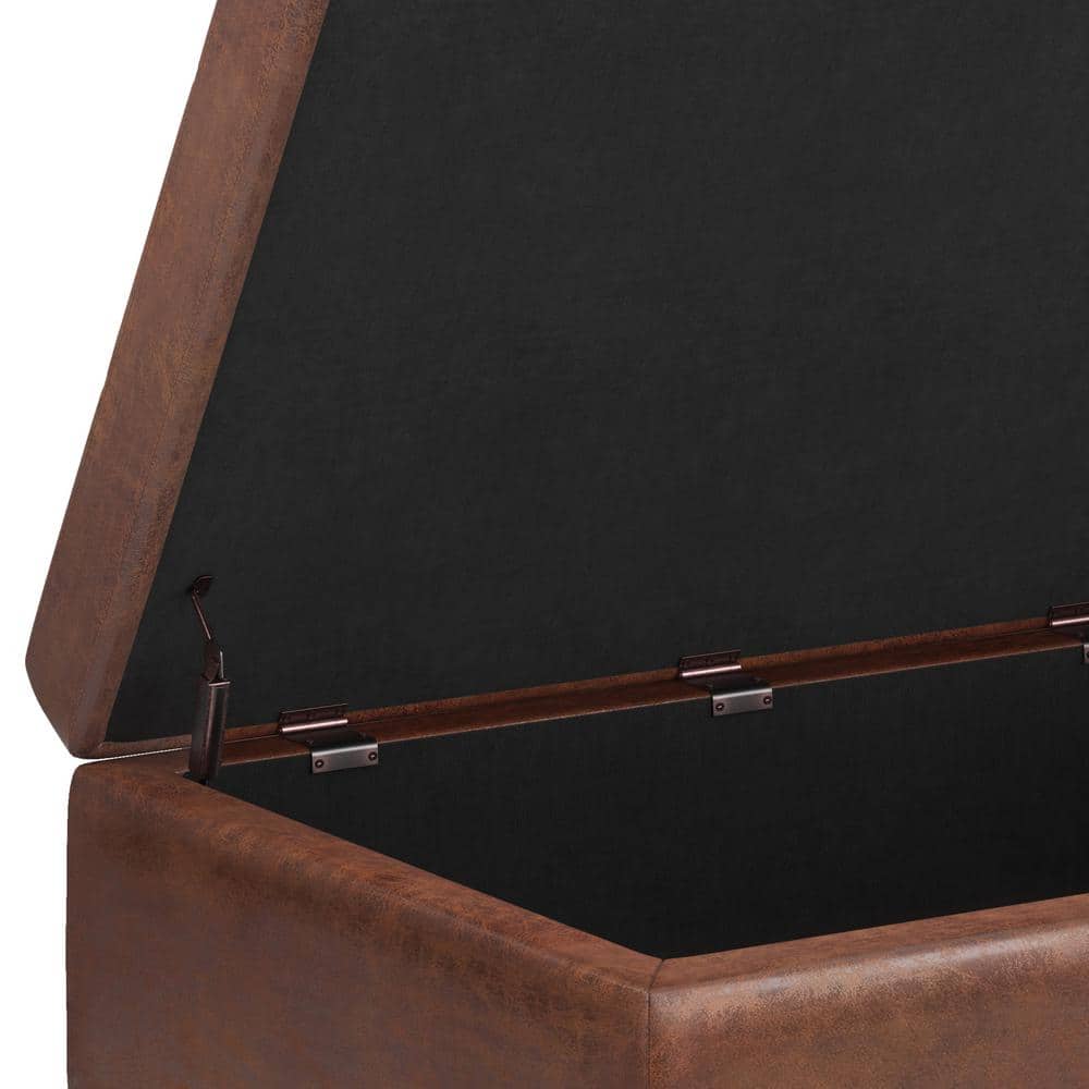 Shay Distressed Saddle Brown Mid Century Modern Storage Ottoman