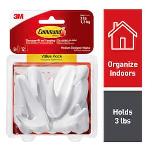 Command 5 lb. Large White Wire Hook Value Pack (3 Hooks, 8 Strips)  17069-3ES - The Home Depot