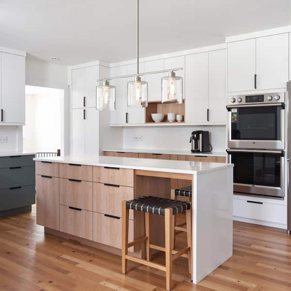 3-Light Brushed Nickel Pendant Light with Clear Glass Shades, DIY Linear Chandelier for Kitchen Island or Dining Room