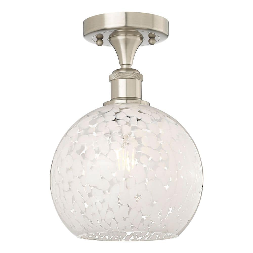 White Mouchette 8 in. 1-Light Brushed Satin Nickel Modern Semi-Flush Mount with Frosted Glass Shade price history on PriceWatchPro