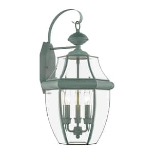 Aston 22.5 in. 3-Light Verdigris Outdoor Hardwired Wall Lantern Sconce with No Bulbs Included
