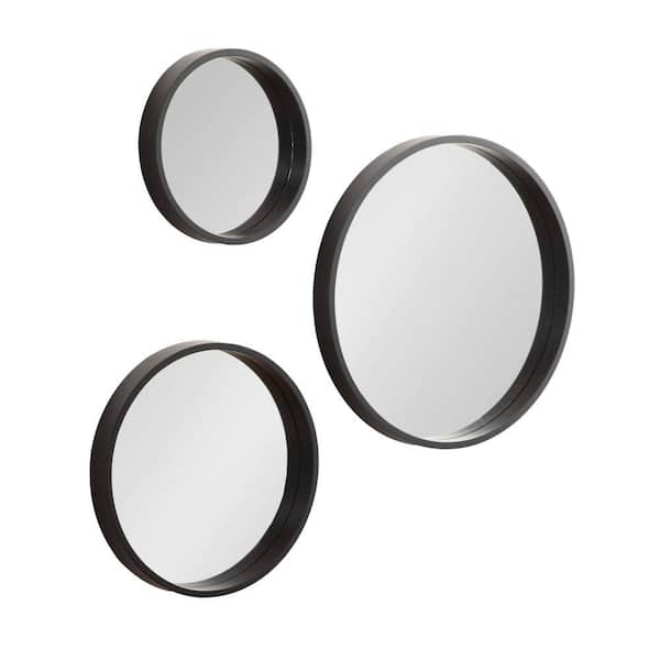 Travis Black 18 in. W x 18 in. H Modern Round Wood Wall Mirror Set (3-Pieces)