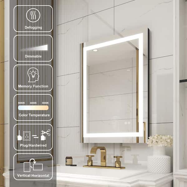 20 in. W x 28 in. H Rectangular Frameless LED Lighted Anti-Fog Wall Mounted Bathroom Vanity Mirror