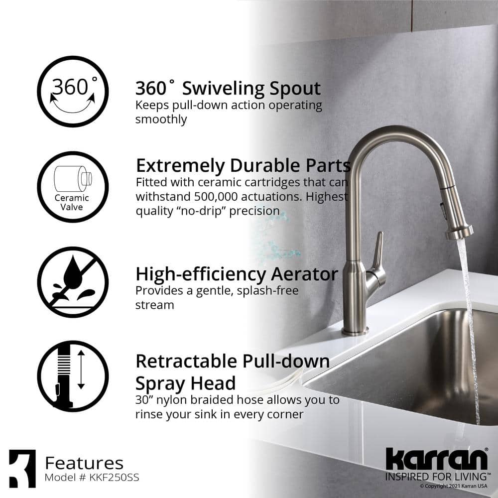 Stainless Steel Single Handle Pull-Down Kitchen Faucet