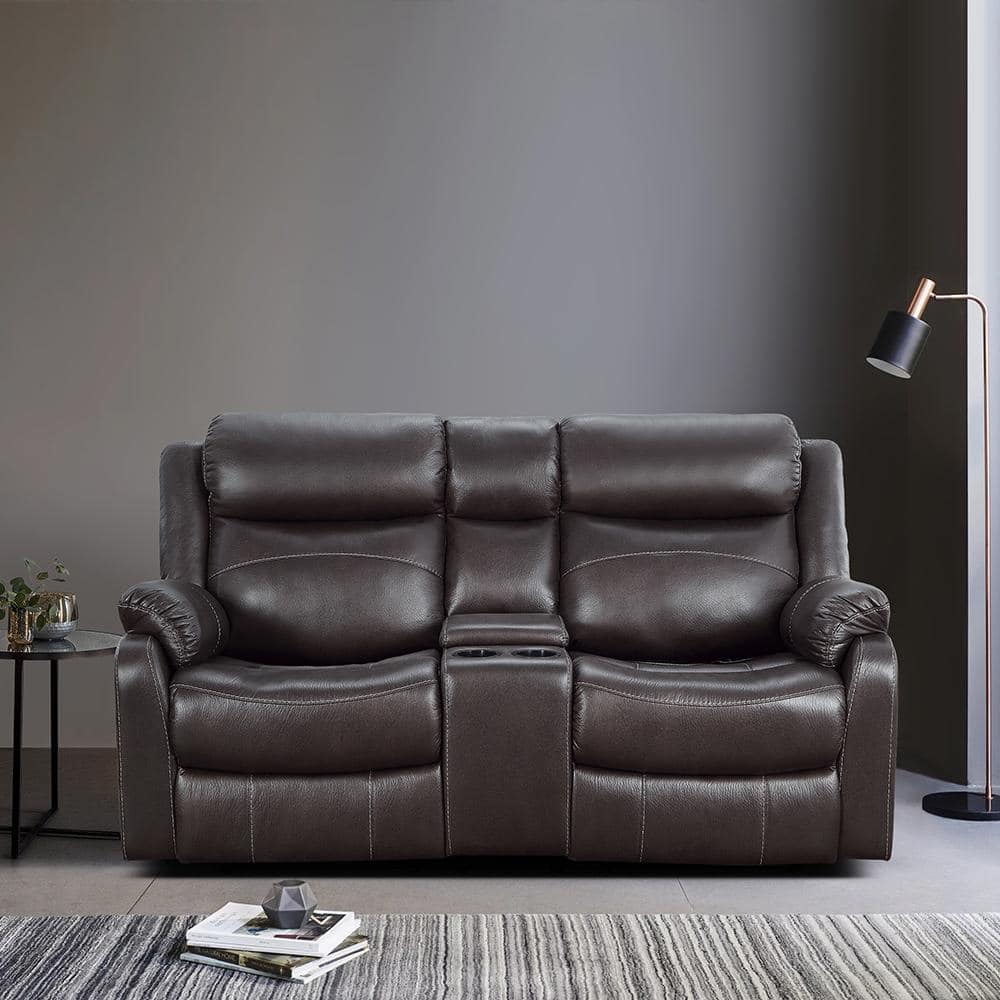 Contemporary Dark Brown Microfiber Reclining Loveseat with Cup Holder