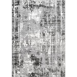 Margot Strained Abstract Grey Doormat 3 ft. x 5 ft. Area Rug