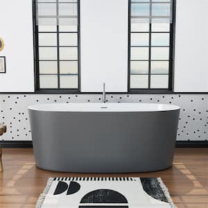 59 in. W x 30 in. L Minimalist Acrylic Freestanding Soaking Bathtub Tub Not Whirlpool CUPC Certificated in Gray
