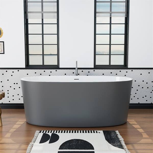 MYCASS 59 in. W x 30 in. L Minimalist Acrylic Freestanding Soaking