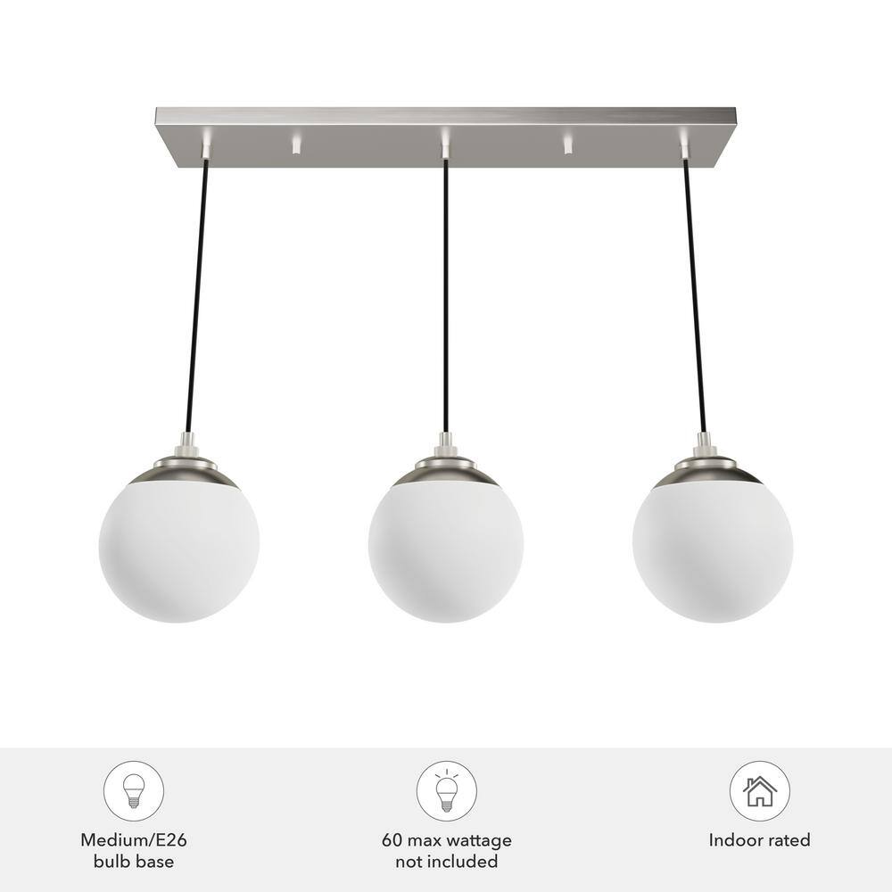 Hepburn 31'' Brushed Nickel Linear Cluster Pendant with White Glass Orbs