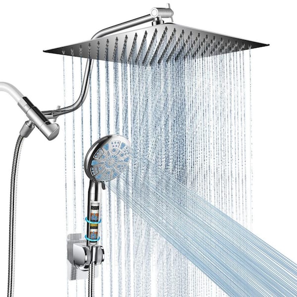 Rainfull 2-in-1 9-Spray Patterns Adjustable Fixed Shower Head with Filter 2.5 GPM and Handheld Shower Head in Chrome