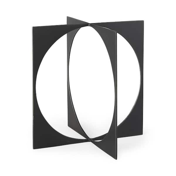 HomeRoots 6 in. Black Charcoal Gray Metal Circle Square Sculpture