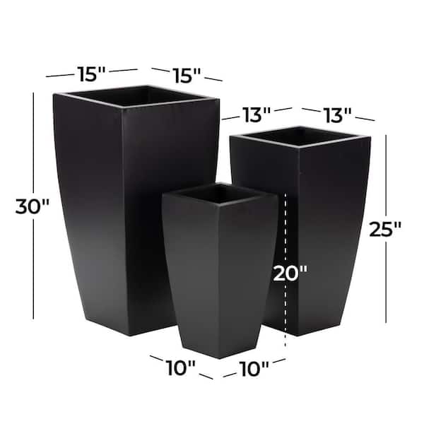 30 in., 25 in., and 20 in. Extra Large Dark Gray Metal Indoor Outdoor Planter with Tapered Base (3- Pack)
