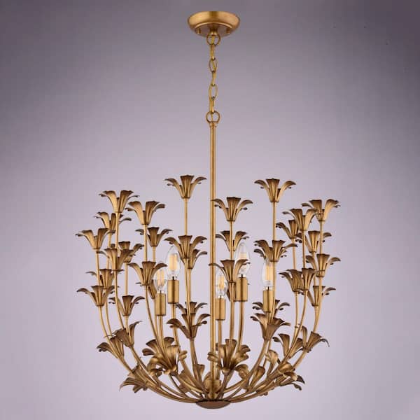 VAXCEL Camellia 5-Light Gilded Gold Pendant with Metal Flower