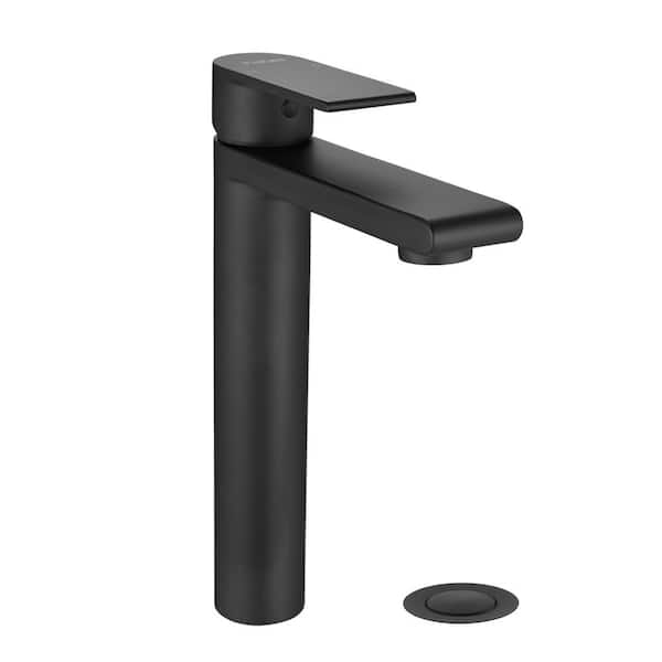 Miscool Boger Single-Handle Single-Hole Bathroom Faucet with Deckplate Included and Pop-Up Drain in Matte Black