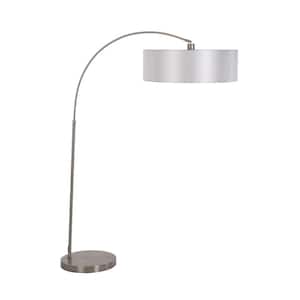 Portable Lamps Series 65 in. Satin Steel Floor Lamp with Pristine White Fabric Shade