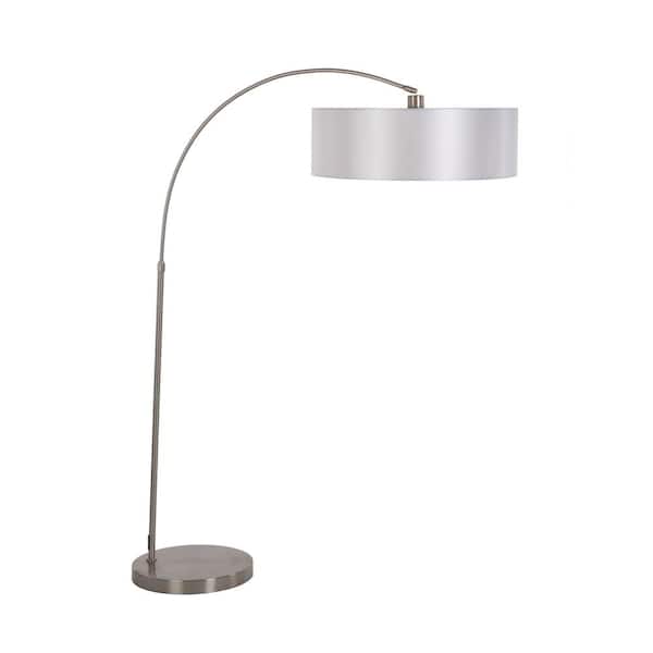 Yosemite Home Decor Portable Lamps Series 65 in. Satin Steel Floor Lamp with Pristine White Fabric Shade