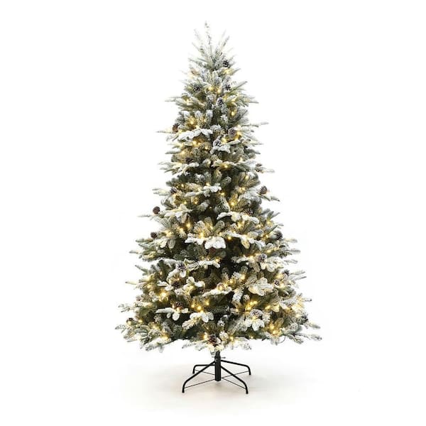 7.5 ft. PreLit Lightly Flocked Artificial Christmas Tree with Pinecones and Metal Stand