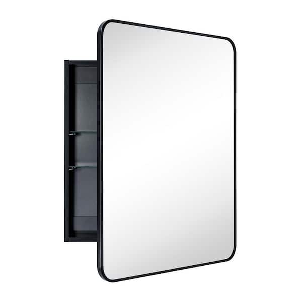 Garnes 24 in. W x 30 in. H Rectangular Recessed or Surface Mount Metal Framed Medicine Cabinet with Mirror in Black
