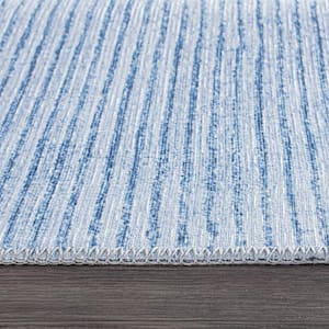 Blue 10 ft. x 14 ft. Contemporary Distressed Stripe Machine Washable Area Rug