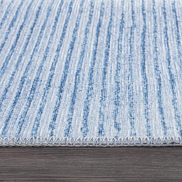 Blue 10 ft. x 14 ft. Contemporary Distressed Stripe Machine Washable Area Rug