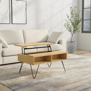 Hunter 36 in. Oak Wide Rectangle Wood Industrial Small Lift Top Coffee Table