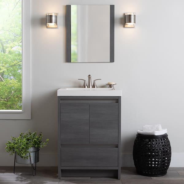 Home Decorators Collection Oakes 25 in. Single Sink Phantom Bath Vanity with White Cultured Marble Top (Assembled)