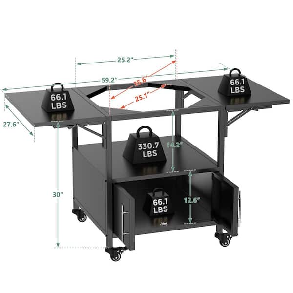 Outdoor Grill Table for Big Green Egg Style BBQ,Metal Grill Cart
