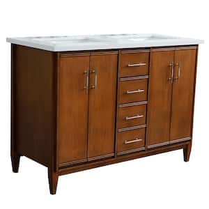49 in. W x 22 in. D Double Bath Vanity in Walnut with Quartz Vanity Top in White with White Rectangle Basins